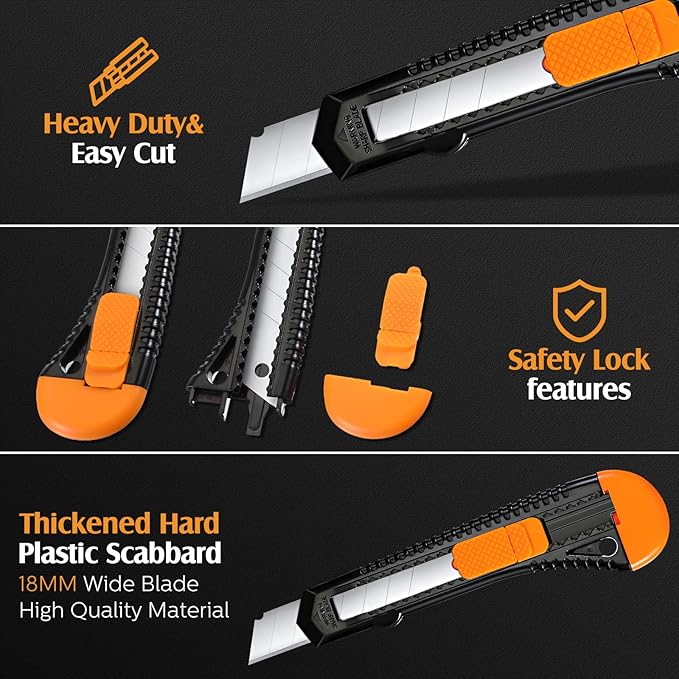 Lasnten 150 Pack Box Cutter Retractable Utility Knife 18mm Wide Blade Cardboard Cutter Suitable for Office Art, Craft and Home Use