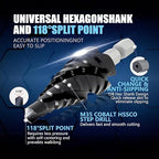 GSTK Pro Max 1/4" - 3/4" Four Spiral Flute Cobalt Step Drill Bit, Impact Ready, for Metal, Stainless Steel, Aluminum, Wood, Plastic with 1/4" Hex Shank