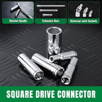 SK 3/8" Drive Socket Set, Deep SAE Sockets, 13-Piece 1/4" to 1", SuperKrome Finish, Premium CR-V Construction, with Aluminum Socket Organizer