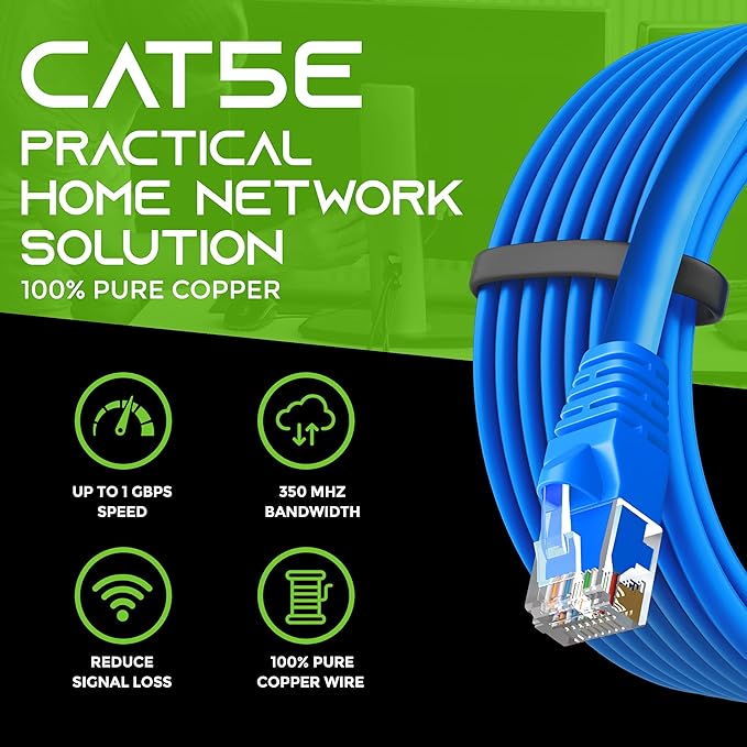 GearIT 100-Pack, Cat5e Ethernet Patch Cable 3 Feet - Snagless RJ45 Computer LAN Network Cord, Blue - Compatible with 48 Port Switch POE Rackmount 48port Gigabit