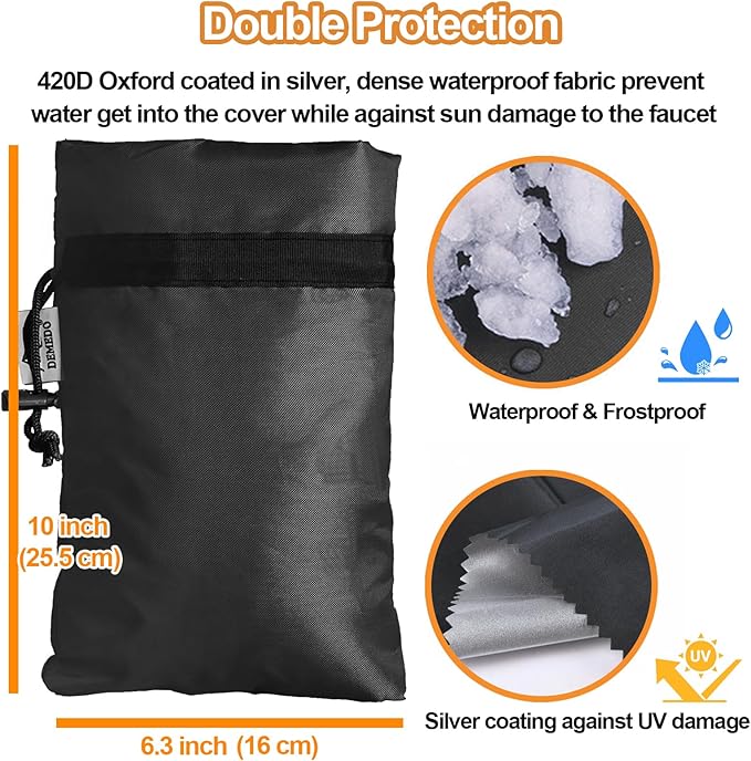 Enlarge Outdoor Faucet Cover for Winter Freeze Protection, 3M Thinsulate, 10"H x 6.3"W Hose Bib for Wall Taps Outside, Waterproof & Frost Free Insulated Spigot, 8 Pcs Faucet Socks - Black
