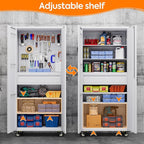 Metal Garage Storage Cabinet with Wheels,71" H Rolling Tool Cabinet with Pegboard,Hooks and 1 Drawer for Garage Warehouse Home, Assembly Required,White