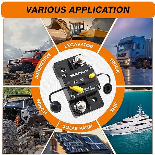 E93 Circuit Breaker Waterproof IP67 25A-300A Extended Surface Mount with 3/8" Diagonal Studs Hi-Amp Marine RV Truck Protector (25A)