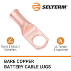 SELTERM 25pcs 8 AWG 5/16" Stud Battery Lugs, Ring Terminals, Heavy Duty Copper Wire Lugs, Battery Cable Ends, 8 Gauge Ring Terminal Connectors, UL Bare Copper Eyelets Electrical Battery Cable Lugs