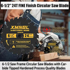 6-1/2 Inch Circular Saw Blade 24 Teeth,6-1/2 Saw Frame Ultra Fine Finish Circular Saw Blade,Compatible with for DEWALT,Makita,Skil Circular Saw,for Cutting Lumber,Plywood Material,5/8 Inch Arbor
