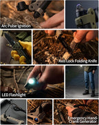 VIPERADE VAK6 Survival Multitool with Folding Knife, LED Flashlight, Pulse Ignition and Hand Crank Generator, Camping Multitool Knife Rechargeable Flashlight with Belt Sheath (Black)