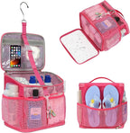 CUBETASTIC Shower Caddy Portable Mesh Shower Tote for Bathroom, Gym, Travel, Camping - Quick Dry Hanging Organizer Toiletry Bag with Handle for College Dorm Room, Men & Women (A# Hot Pink, 9.8")