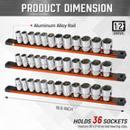 ALOANES 3-Piece Magnetic Socket Organizer, Heavy Duty Aluminum Socket Rails Organizer, 360° Swivel Clips Socket Holder Kit for Tool Box, 1/2-Inch Socket Holder x 36 Clips (Orange)