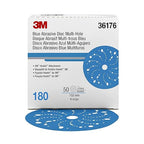 3M Hookit Blue Abrasive Disc 321U Multi-Hole, 36176, 6 in, 180, 50 Discs