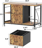 2 Drawer Lateral File Cabinet with Shredder Stand, Rolling Office Filing Cabinets with Outlet and LED Light, Printer Table with Storage, Home Office Cabinet for Letter Legal Size, Rustic