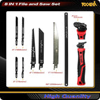 8-In-1 Multi Blades Hand Saw, Drywall Cutter. Hacksaw. Long Blade, Jab Saw, For Cutting Drywall, Sheetrock, Wood, Metel, Plastic, Plywood. Blade Quick Change Mechanism. Red Handle.