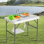Outvita Folding Portable Camping Sink Table with Sink Faucet, Drainage Hose & Grid Rack, White