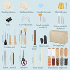 65 Pcs Bookbinding Tools Kit with Bone Folder, Waxed Thread, Binding Ribbon, Glue Brush, Awl, Needles, Ruler, Storage Bag, and More for DIY Bookbinding, Paper Crafts, and Book Repair
