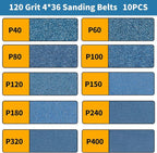 10-Piece 4 x 36 Inch 120 Grit Zirconia Sanding Belts, Heavy Duty Long-lasting Sanding Bands for Belt Sander, Rust Paint Removal, Wood Metal Grinding and Finishing
