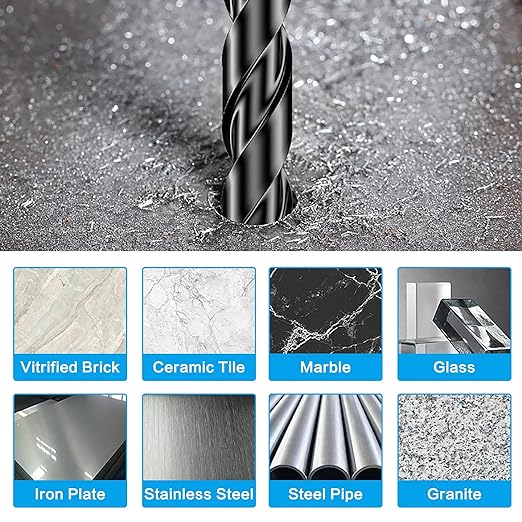 11-pc Masonry Drill Bits Carbide Concrete Drill Bit Set for Stone Tile Brick Ceramic Glass Metal Sheet Plastic and Wood, Quick Change 1/4" Hex Shank, Size 5/32” 3/16" 1/4" 5/16" 3/8" 1/2" with Case