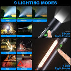 Magnetic Rechargeable Flashlights 2 Pack,2000LM 5000mAh High Lumens Flashlight with 9 Modes,Waterproof, Adjustable,Powerful Flashlight,Multi-Flashlights for Car,Home,Hiking,Camping