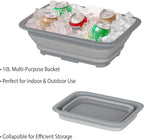 Collapsible Ice Bucket - 10-Liter Portable Outdoor Multi-Use Basin, Dish Tub, and Storage Basket for Camping and Tailgating by Wakeman (Gray)