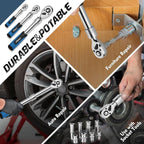 DISEN 3PCS Extendable Ratchet Wrench Set,1/4" 3/8" 1/2" Drive 72-Tooth, Quick-Release, Reversible Drive Socket Wrenches,Soft Grip Handle with Storage Tray