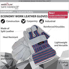 Work Leather Gloves with Cool Cotton Lined Backing Lightweight & Versatile Split Leather Safety Cuff Work Gloves