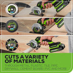 Greenworks 24V Mini Circular Cut-Off Saw Kit – Cordless Brushless 3'' Cutting Tool with 2.0Ah Battery & Charger, Compact for Metal, Tile, Plastic, Grinder-Style Design