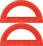 Plastic Protractor Math Protractors 180 Degrees for Geometry Classroom Student School Office Supplies, 6 Inch, Pack of 2 (Red)