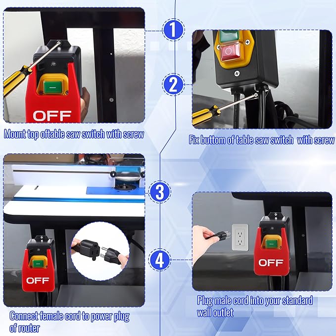 Dreyoo 1 Pack 120/230V Single Phase On/0ff switch, 120V 2HP Router Table Switch with Large Stop Sign Paddle Easy Contact for Fast Power Off for Table Saw and Other Electrical Equipment (1 Female Plug)