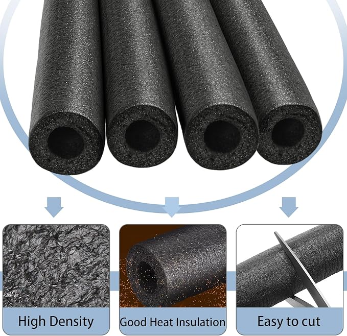 Amylove 24 Pcs 3.3 Feet Foam Pipe Insulation Foam Tube Insulating Water Pipe Pool Swim Noodles Heat Preservation Pipe Covers for Tubing Outdoor Freeze Protection (Black,3/4 Inch)