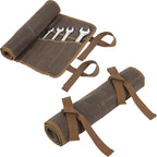 Denifiter Wrench Roll Up Pouch, Heavy Duty Waxed Canvas Tool Bag Tool Organizer Bag With 20+4 Pockets (Brown)