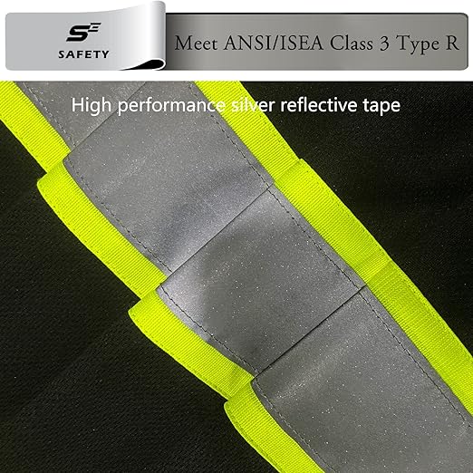 sesafety High Visibility Shirts for Mens Class 3 Hi Vis Reflective Construction Shirts for Men with Pocket Safety T Shirts for Men Work Shirt for Mens Short Sleeve Black Yellow Strips 2XL