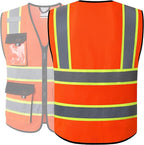 JKSafety Hi Vis Reflective Safety Vests for Men Women High Visibility Vest with Pockets Mesh Fabric Construction Safety Apparel Neon Vest for Work (220-Orange M)