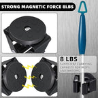 4 Pcs Magnetic Mop Broom Holder Movable Magnetic Broom Holder Rack, Anti Slip Wall Mounted Utility for Cleaning Tools, Garage, Kitchen, Laundry, Garden (Black)