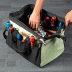 Jetech 18-Inch Heavy-Duty Electrician Tool Bag, Waterproof Top Wide Mouth Tools Storage Bag with Adjustable Shoulder Strap MultiPurpose Organizer Bag for Construction Gardening Man