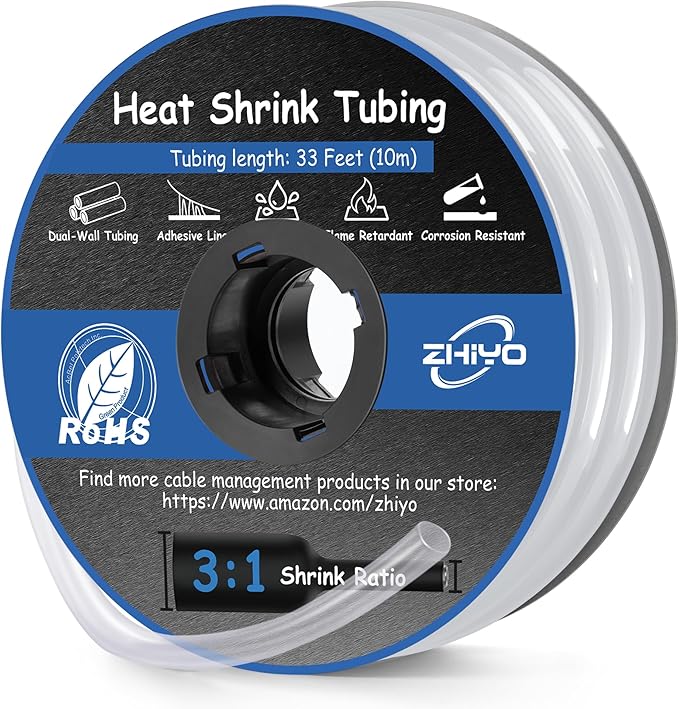Heat Shrink Tubing 3/8 Inch, 3:1 Ratio Wires heat shrink tube, Dual Wall Adhesive-Lined Waterproof Shrink Wrap Tubing, 33FT Transparent Industrial and Marine Grade Heat Shrink Wrap