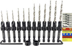 FTG USA Countersink Drill Bit Set for Wood with Tapered Drill Bit - #4 (7/64"), #6 (9/64"), #8 (11/64"), #10 (3/16")