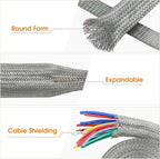 Tinned Copper Wire Shielding Sleeve, Expandable Ground Strap Wiring Braided Sleeving Metal Mesh Sheathing Cabling Wiring Protector (1/2inch - 25ft)