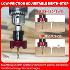 KEENTECH Carbide Tipped 82° Countersink Drill Bit with Depth Stop, 3/8" Dia x 1/8" Drill Diameter x 1/4" Shank, Adjustable Depth Stop with Ball Bearing for High Fine Finish on Softwood and Hardwood