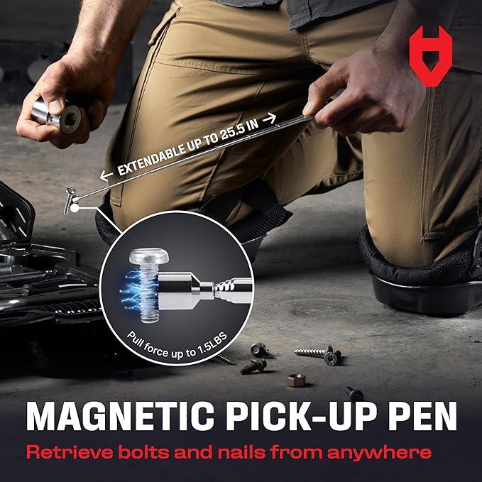 NoCry Telescoping Magnetic Pickup Tool Set for Father's Day Gift — Magnetic Wristband, Extendable Mechanic Mirror, Telescoping Pen, 360° Flexible Flashlight, 3-in-1 Screwdriver — Magnetic Tool Set