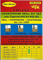 FTG USA Countersink Drill Bit Set for Wood with Tapered Drill Bit 6 Pc #4 (7/64"), 6 Pc #6 (9/64")
