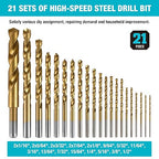 DURATECH Drill Bit Set, 21PCS Titanium Impact Twist Drill Bit Set with Tough Case, HSS Twist Drill Bits Kit for Soft Metal, Wood, PVC (1/16" - 1/2")