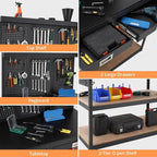 Work Bench 48" Adjustable Height,3-Tier Heavy-Duty Portable Workbench with Power Outlets and Drawer for Garage & Workshop, 880 LBS Load Capacity, Work Table for Office, Home, Easy Assembly