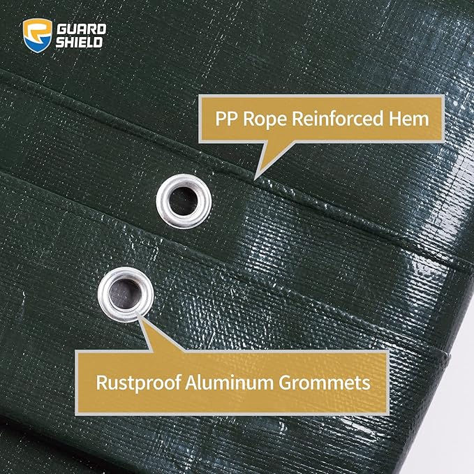 GUARD SHIELD Super Heavy Duty Green/Silver Poly Tarp Cover 6x8 Feet Waterproof 16mil Thick UV and Tear Resistant Tarpaulin with Grommets and Reinforced Edges