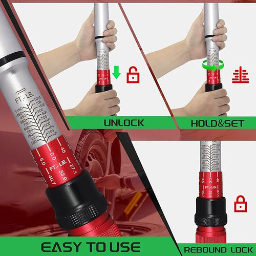 1 Inch Torque Wrench, 24 Tooth Torque Wrench 1'' Drive 200-1000FT.LB/271-1356.7N.M with a Solid Storage Case
