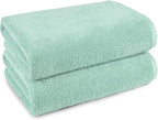 Amazon Basics 100% Cotton Quick-Dry Lightweight Moisture Absorbing Bath Towel, 2-Pack, Seafoam Green, 54" x 30"