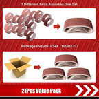21 Pack 3 x 21 Inch Sanding Belts, 3x21 Belt Sander Sanding Belts 40/60/80/120/180/240/400 Grits Assortment Sanding Belt for Belt Sander Knife Sharpening Woodworking Metal Polishing