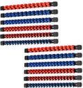 ALOANES 12 PC ABS Socket Organizer,1/2 inch, 3/8 inch, and 1/4 inch Drive Socket Rail Holders, Heavy Duty Socket Racks, Black Rails with Red and Blue Clips