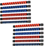 ALOANES 12 PC ABS Socket Organizer,1/2 inch, 3/8 inch, and 1/4 inch Drive Socket Rail Holders, Heavy Duty Socket Racks, Black Rails with Red and Blue Clips