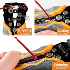 5 IN 1 Self-Adjusting Wire Stripper Kit, Automatic Wire Stripper for AWG 24-10, LED Voltage Detector Pen, 23 ft Insulating Tape, 99 Insulated Terminals and 25 Cable Ties