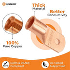 SELTERM 5pcs 3/0 AWG 1/4" Stud Copper Wire Lugs, Ring Terminals, Battery Cable Ends, 000 Gauge Ring Terminal Connectors, UL Heavy Duty Bare Copper Eyelets Battery Terminal Connectors