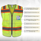 TCCFCCT High Visibility Vest 5 Pockets Mesh Reflective Safety Vest for Men Women, Hi Vis Work Vest with Reinforced Zipper and Fluorescent Orange Edge, Durable to Use, Meets ANSI/ISEA, DW-Yellow, M