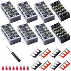 Terminal Block (8 Sets) 8Pcs 4 Positions Dual Row 600V 25A Screw Terminal Strip Blocks with Cover&8Pcs Pre-Insulated Barrier Termina Block Strip& 32Pcs Insulated Fork Wire Connector